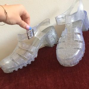Glitter Jelly Buckle Block Heel Sandals